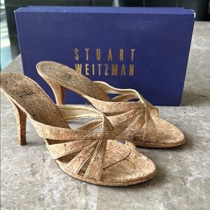 Stuart Weitzman Crostini Women's 9 Heels Cork Open Toe Slip-On Mule Sandal